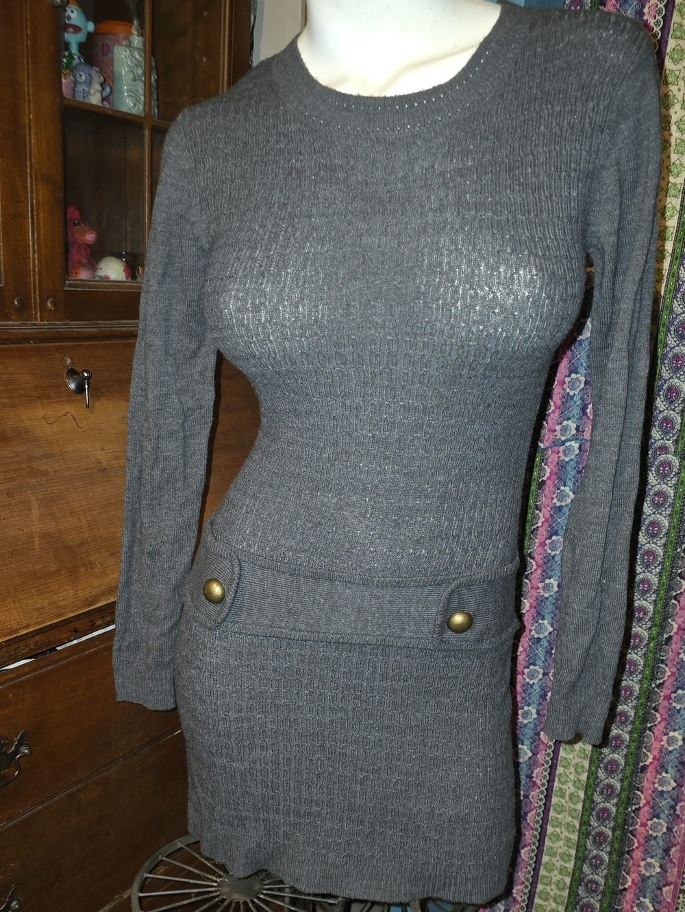 Iz Byer Gray Rib-Knit Mini Dress